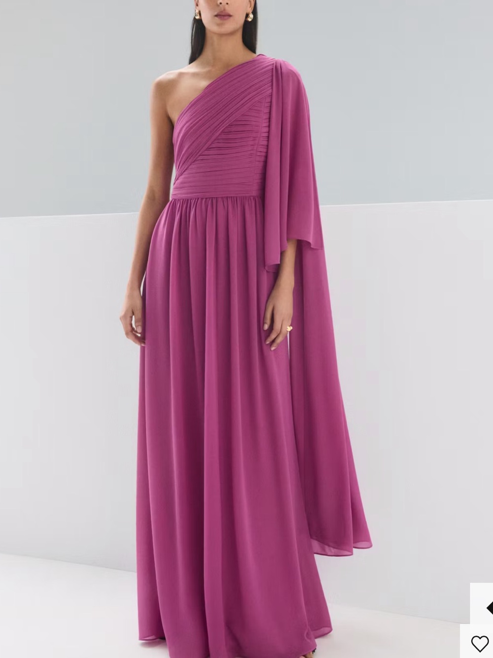 Mango Fuchsia One-Shoulder Draped Evening Dress